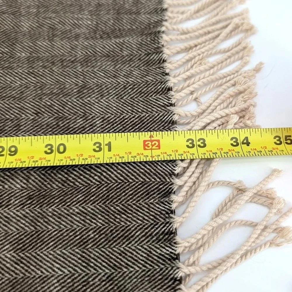 Italy‎ Design Cashmere Blend Herringbone Scarf Brown Fringe Wrap Dark Academia